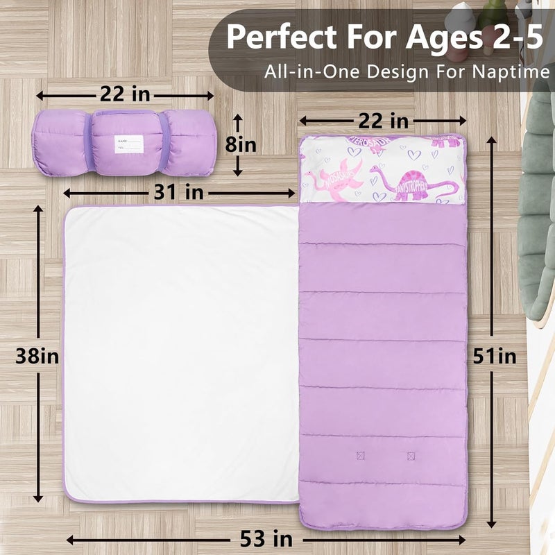 PRIMLECT Lightweight Toddler Nap Mat Perfect for Warm Sleepers, Portable Sleeping Bag with Removable Pillow and Fleece Blanket, Washable, Great for 3 Seasons, Daycare, Preschool, Boy and Girls - Image 2